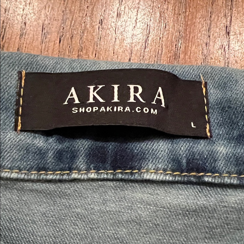 Akira Light Wash Denim Button-Front Maxi Dress or Coat Waist Tie size L - Picture 9 of 10